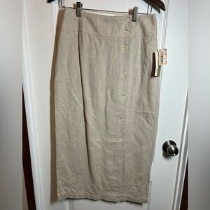 LizWear Beige Button-Front Linen Cotton Blend Women's Skirt - Size 10 NWT